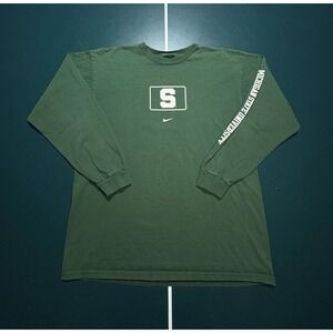 Vintage Nike Team Michigan State Spartans Long Sleeve T Shirt Mens XL Green Y2K